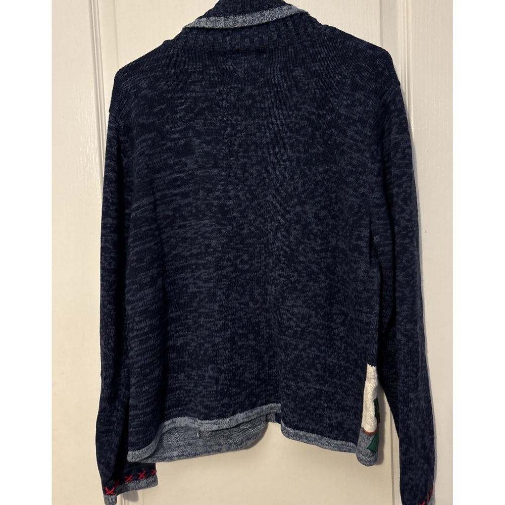 Vintage Christmas Cardigan Sweater, Women's Large Blue Full Zip Ugly Sweater - Picture 4 of 4
